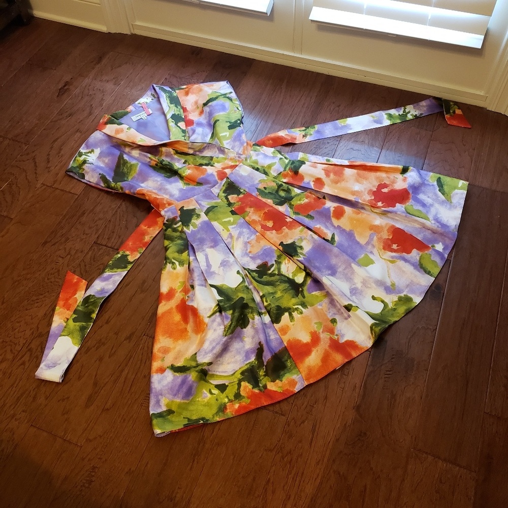 Multicolored Floral Self Belted Dress